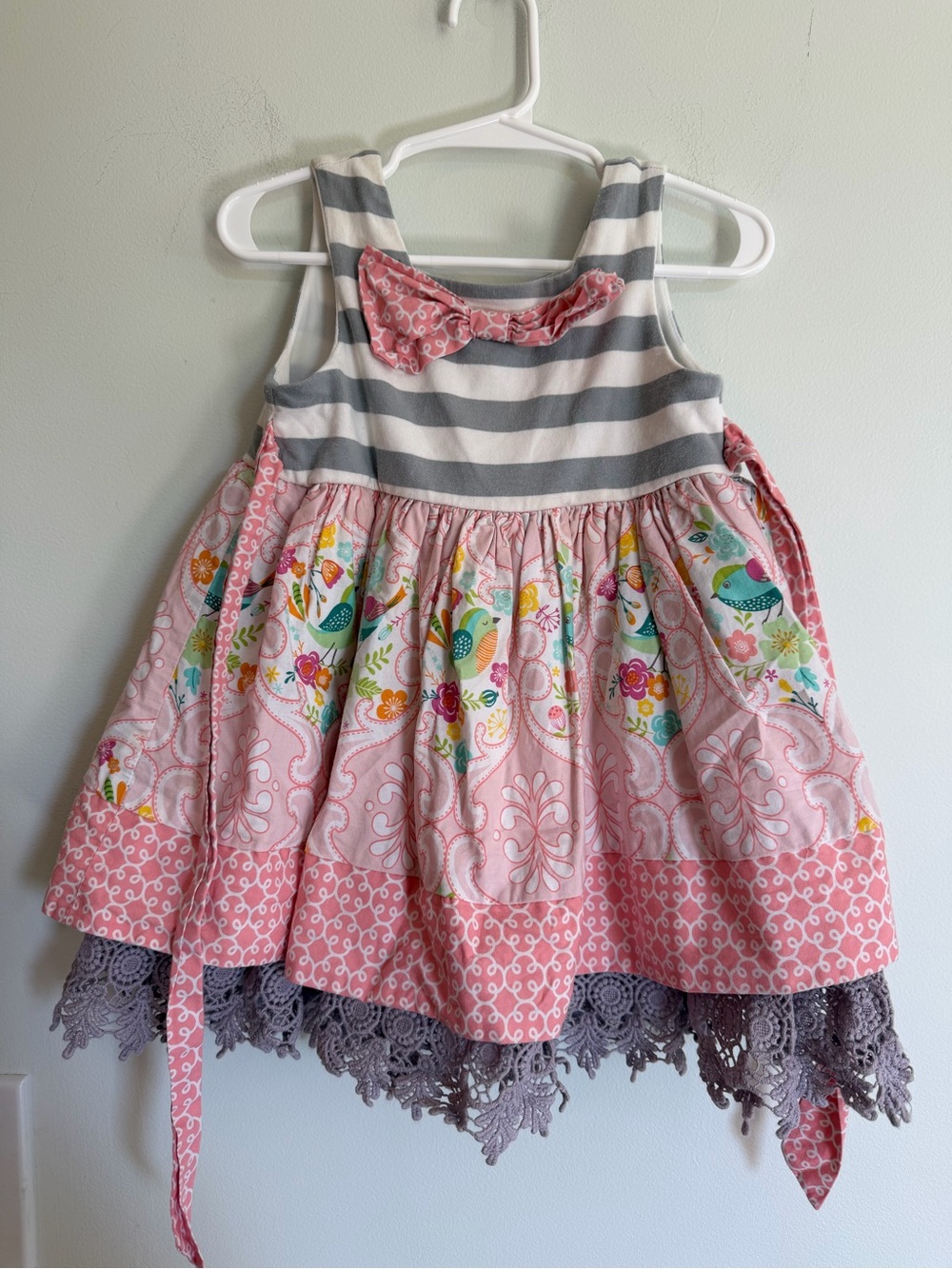 Counting Daisies Striped and Floral Pink Girls' Sundress with Lace Hem